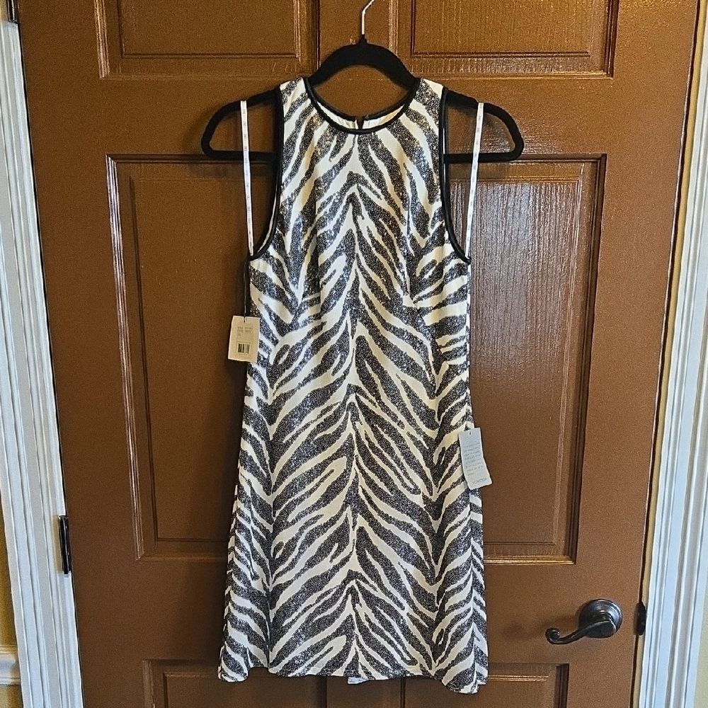 Sho-Blk/white sequin zebra print sleeveless dress Size S NWT.